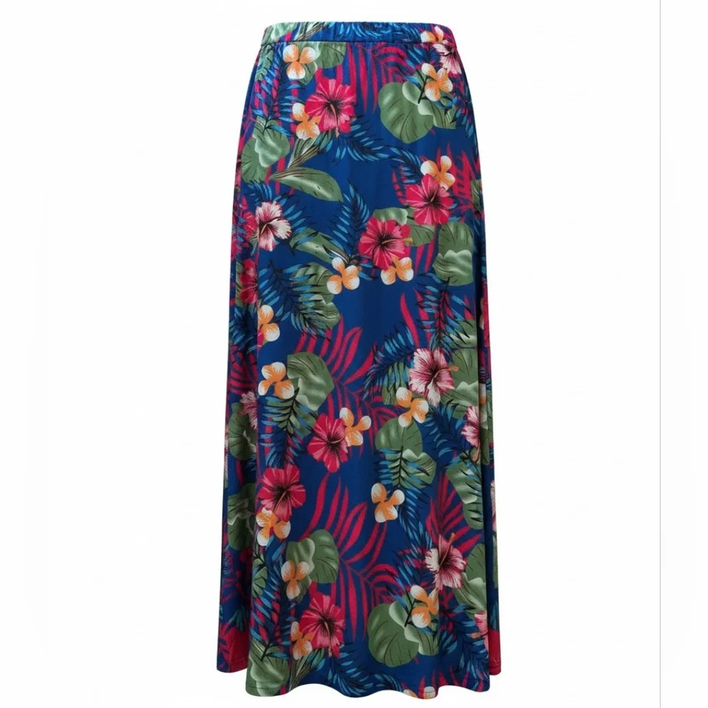 Swim Skirt Foral Blue Maxi Skirt Coverup with Tropical Print XL - Picture 1 of 5